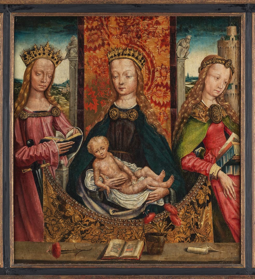 Meester van het Gezicht op Sint-Goedele (?), Madonna met Kind omringd door de heiligen Catharina en Barbara, ca. 1480-1500