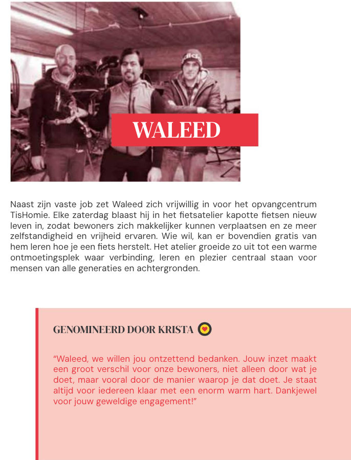 Waleed is naast zijn voltijdse job vrijwilliger in een fietsenatelier bij een opvangcentrum voor vluchtelingen.