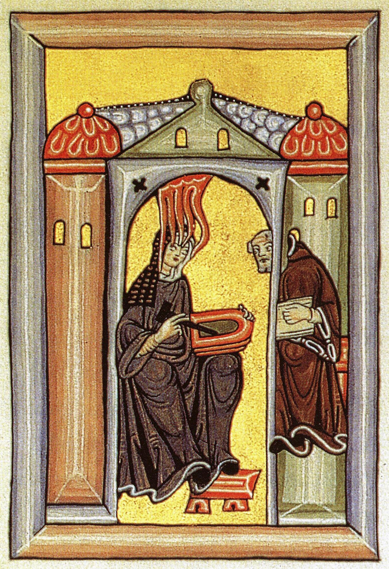 Hildegard van Bingen krijgt goddelijke inspiratie voor haar geschriften. Hildegard van Bingen krijgt goddelijke inspiratie voor haar geschriften.