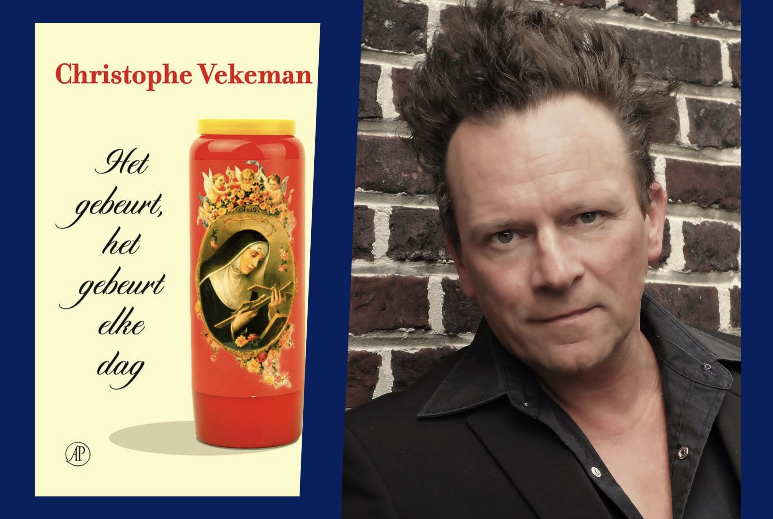 Christophe Vekeman en de cover van 'Het gebeurt, het gebeurt elke dag'