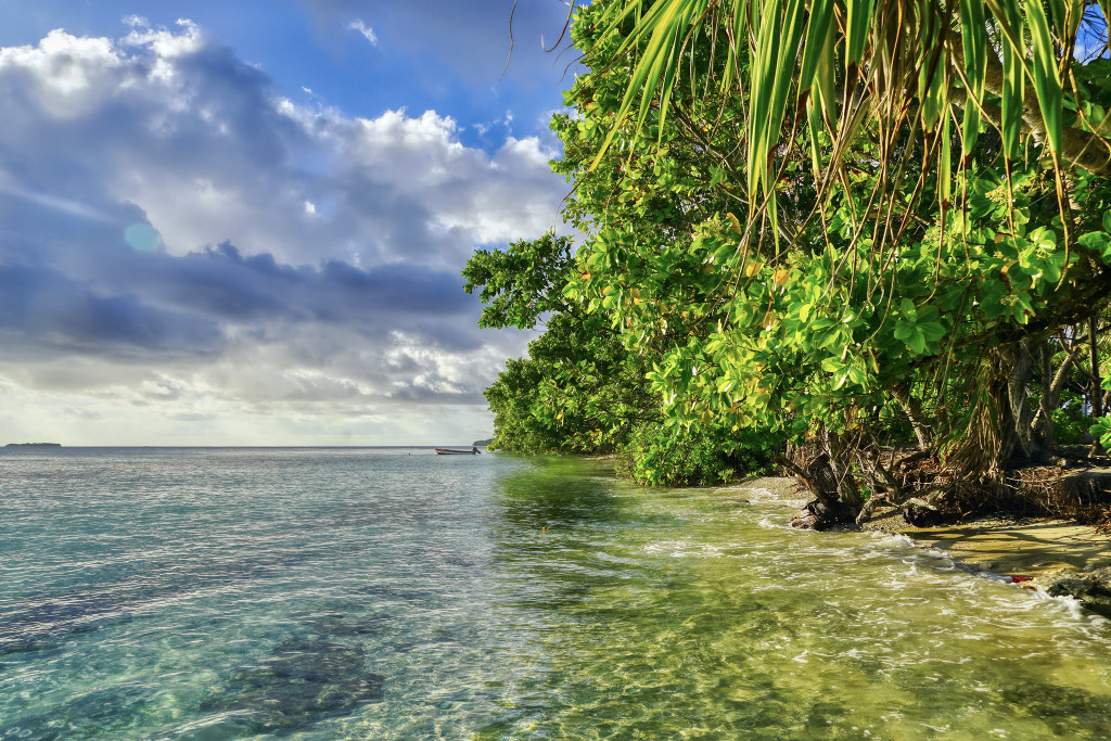 Prachtig zicht op het eiland Funafuti op Tuvalu in de Stille Oceaan.