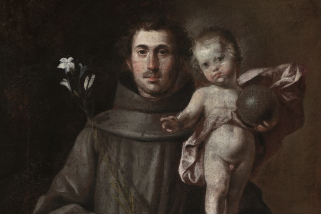 Heilige Antonius van Padua met het kind Jezus, een witte lelie en het Evangelieboek, door Antonio del Castillo y Saavedra (ca. 1645) 