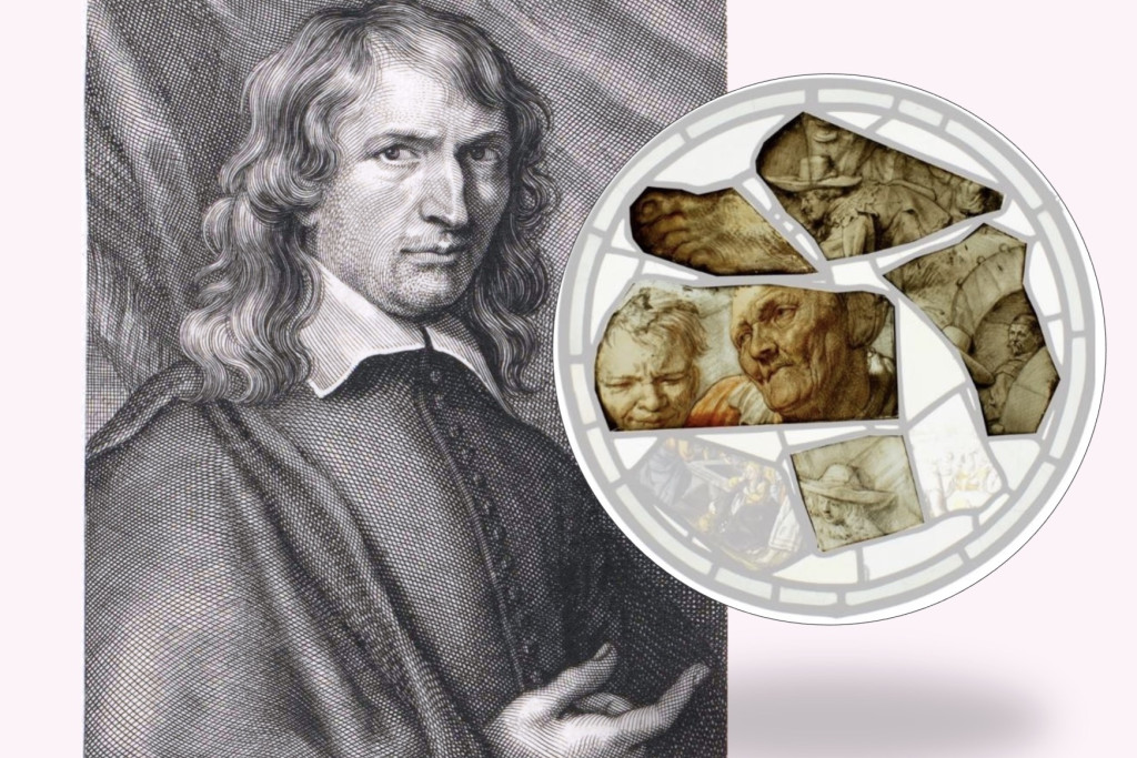 Abraham van Diepenbeeck met een paneel glasfragmenten, opgenomen in de Topstukkenlijst.