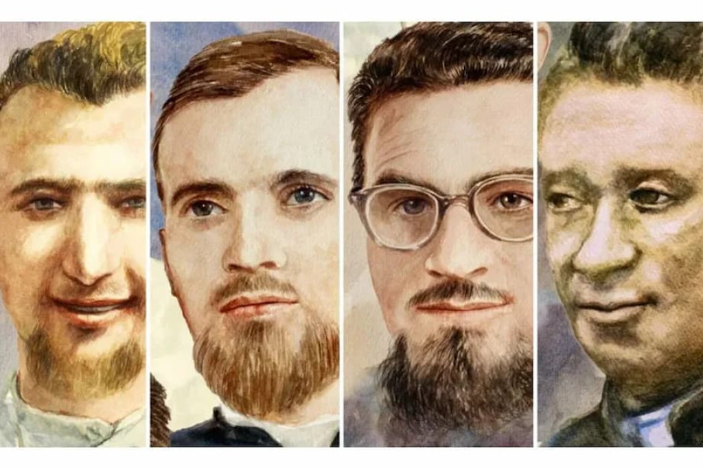 De zalig verklaarde martelaars (van links naar rechts) Vittorio Faccin, Luigi Carrara, Giovanni Didoné en Albert Joubert 