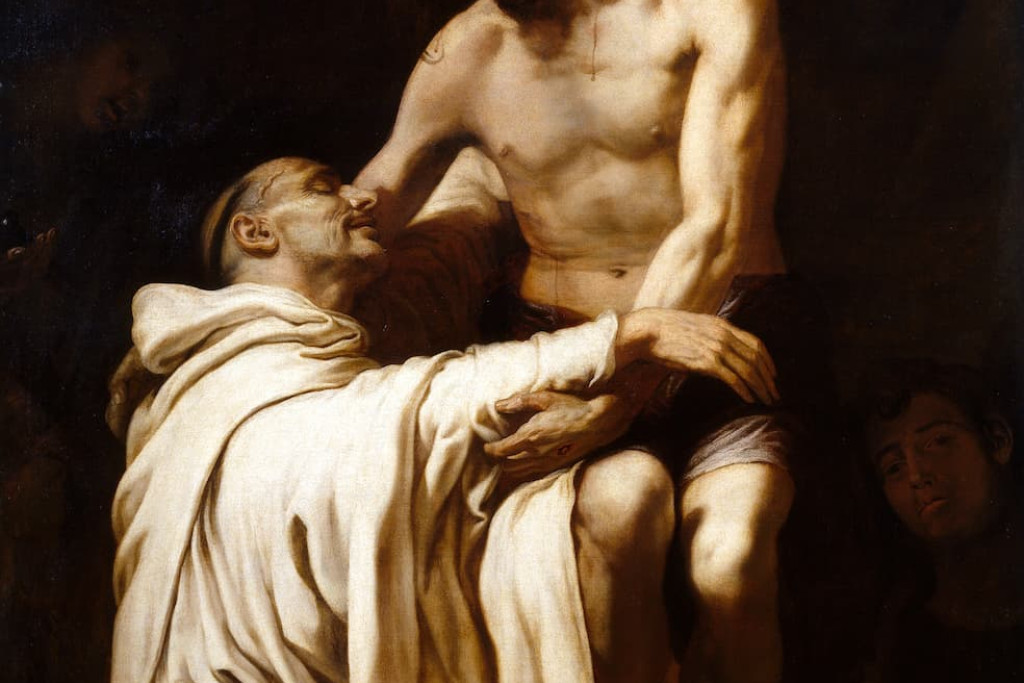 Christus omhelst de heilige Bernardus, schilderij van Francisco Ribalta, ca. 1625-1627