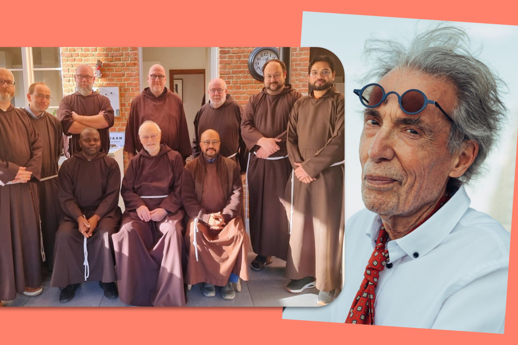collage met kapucijnen en Réginald Moreels