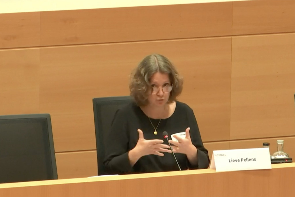 Federaal magistraat Lieve Pellens tijdens de hoorzitting in de commissie Operatie Kelk.