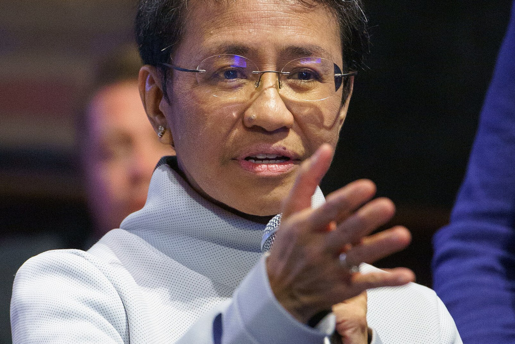 Maria Ressa geeft een toespraak op het International Journalism Festival in Italië in april 2024.