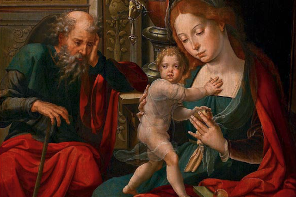 Jozef als een vermoeide, oude man op een 16de-eeuws schilderij van Pieter Coecke van Aelst (fragment).