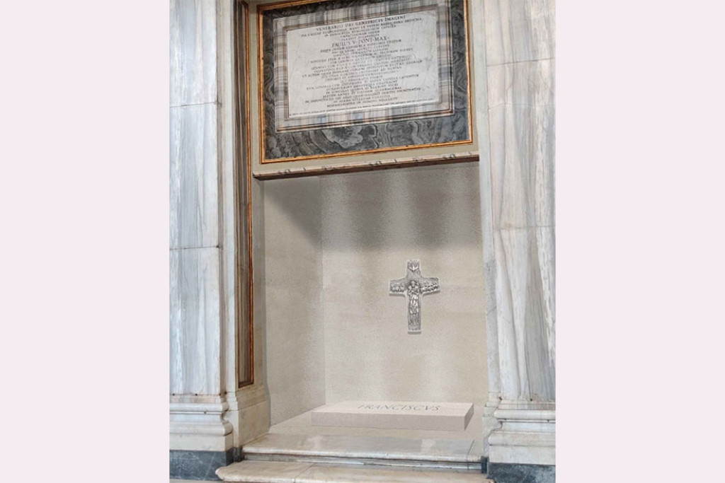 Grafsteen van paus Franciscus in de basiliek van Santa Maria Maggiore in Rome