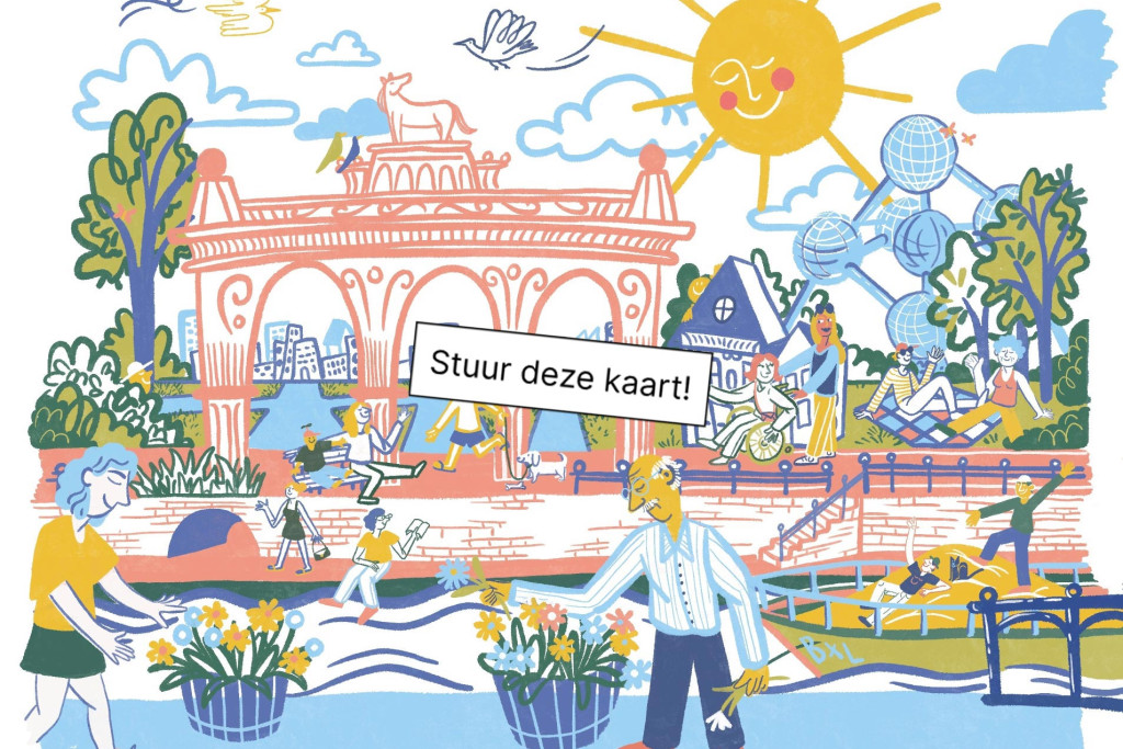 De kleurrijke postkaart is een uitnodiging tot verbinding.