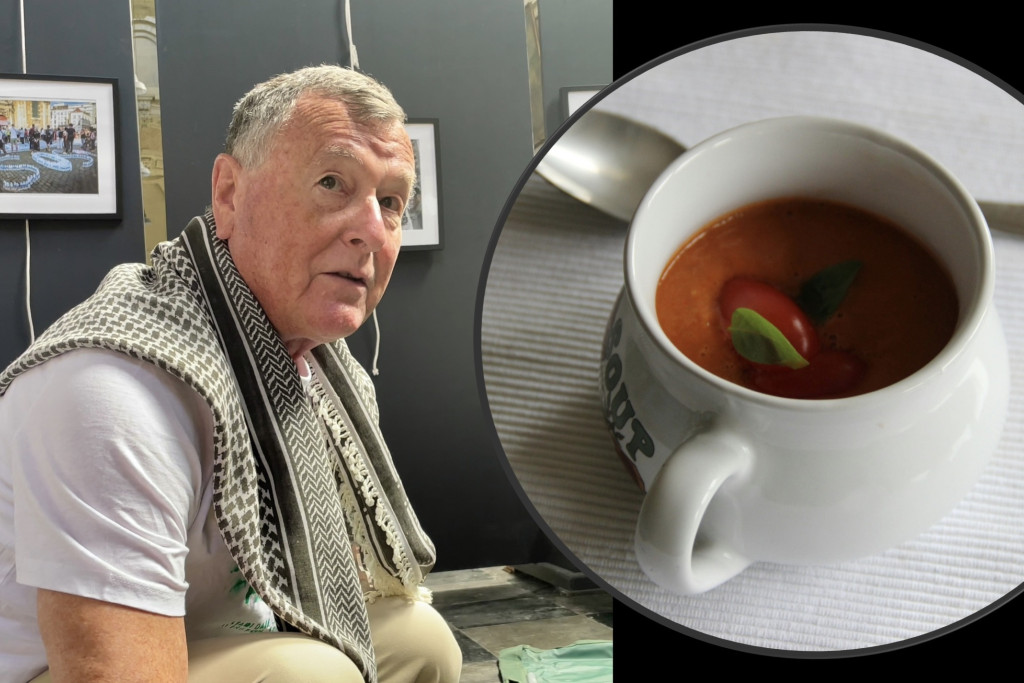 Samengesteld beeld met portret Jan Reynebeau en afbeelding van soep