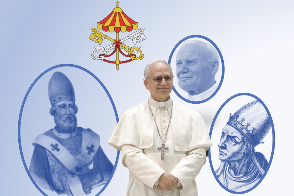 Paus Leo XIV en pausen uit het verleden in een collage