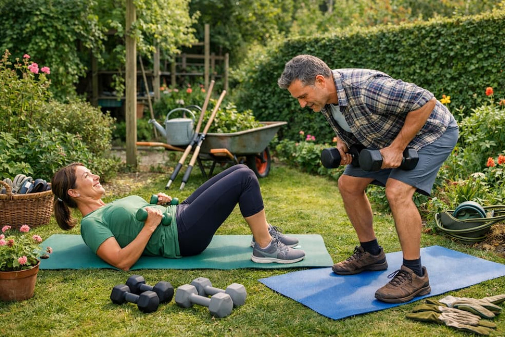 Krachttraining hoeft geen doel op zich te zijn. Met enkele eenvoudige oefeningen ondersteun je precies die bewegingen die in de tuin vaak terugkomen: bukken, tillen, dragen, op handen en knieën werken, snoeien