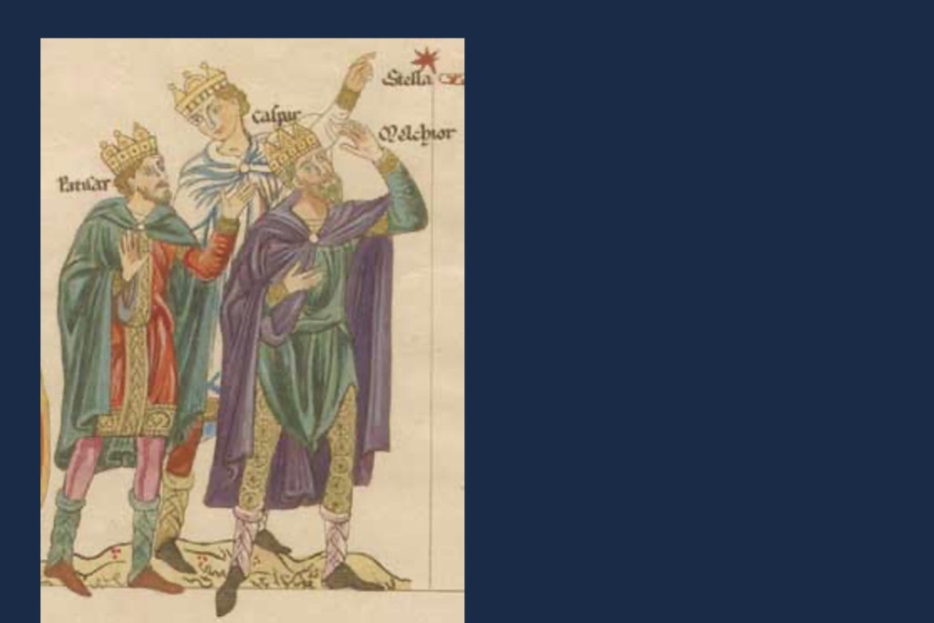 Drie wijzen staren naar de hemel.