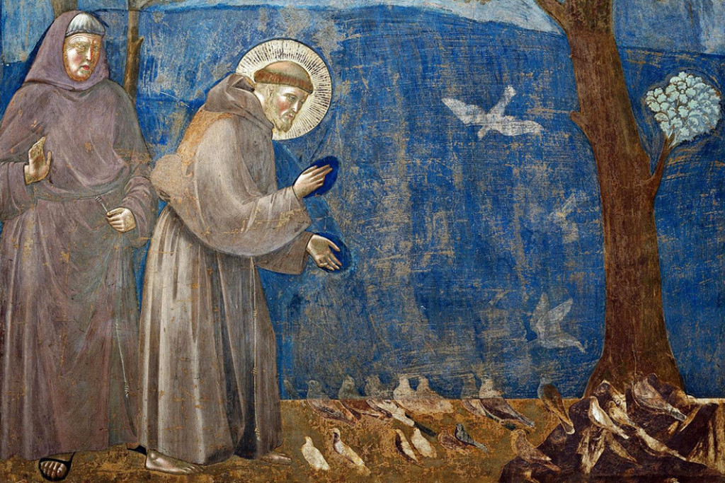 Legende van Sint-Franciscus: Preek tot de vogels, toegeschreven aan Giotto di Bondone en atelier, ca. 1297–1299 Legende van Sint-Franciscus: Preek tot de vogels, toegeschreven aan Giotto di Bondone en atelier, ca. 1297–1299
