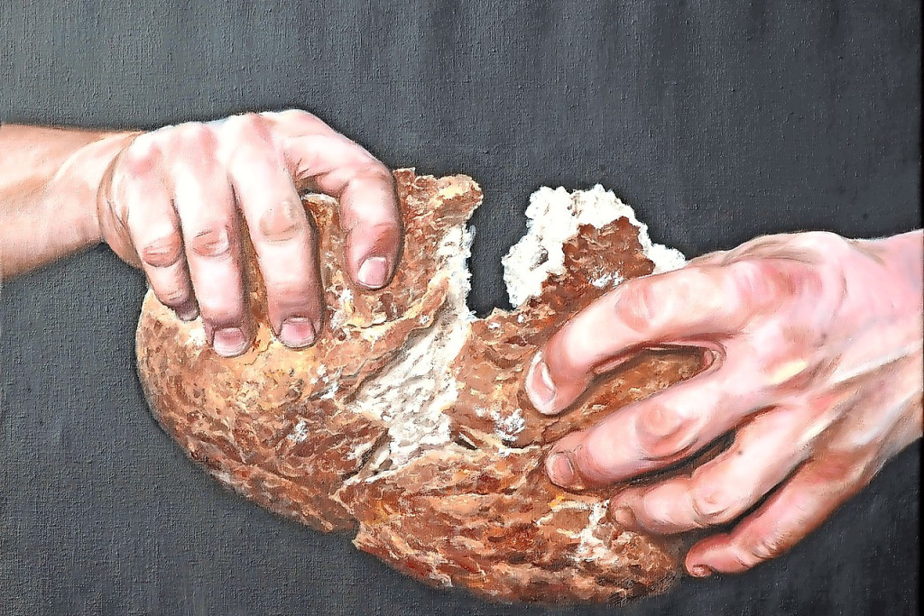 Voor een van de schilderijen bakte de kunstenares zelf een brood. © Roseline Christiaens