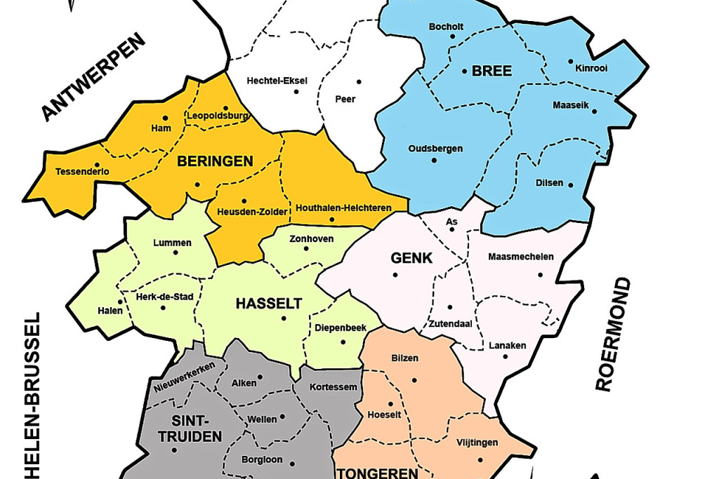 Zo ziet de nieuwe Limburgse dekenale kaart eruit vanaf september. © Persdienst bisdom Hasselt