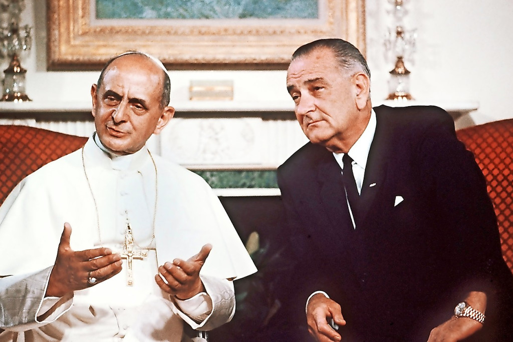 Paulus VI in New York met de Amerikaanse president Lyndon B. Johnson. © Belga Image