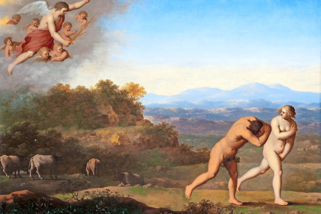 De verdrijving uit het aards paradijs, het begin van de schaamte, volgens Cornelis van Poelenburch (1594-1667). © Image Select