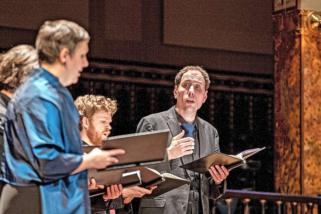 Vox Luminis onder leiding van Lionel Meunier (rechts) legt zich toe op Duitse religieuze barokmuziek. © Vox Luminis