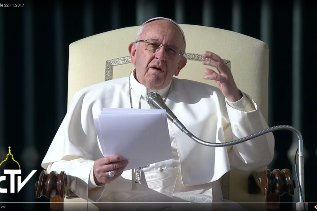 Paus Franciscus tijdens zijn catechese tijdens de algemene audiëntie van woensdag 23 november 2017