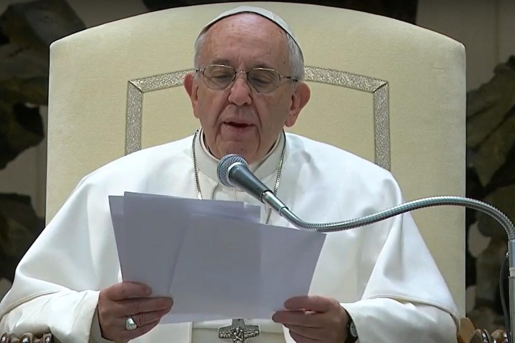 Paus Franciscus tijdens de algemene audiëntie op woensdag 25 januari 2017 in de Pauls VI-aula