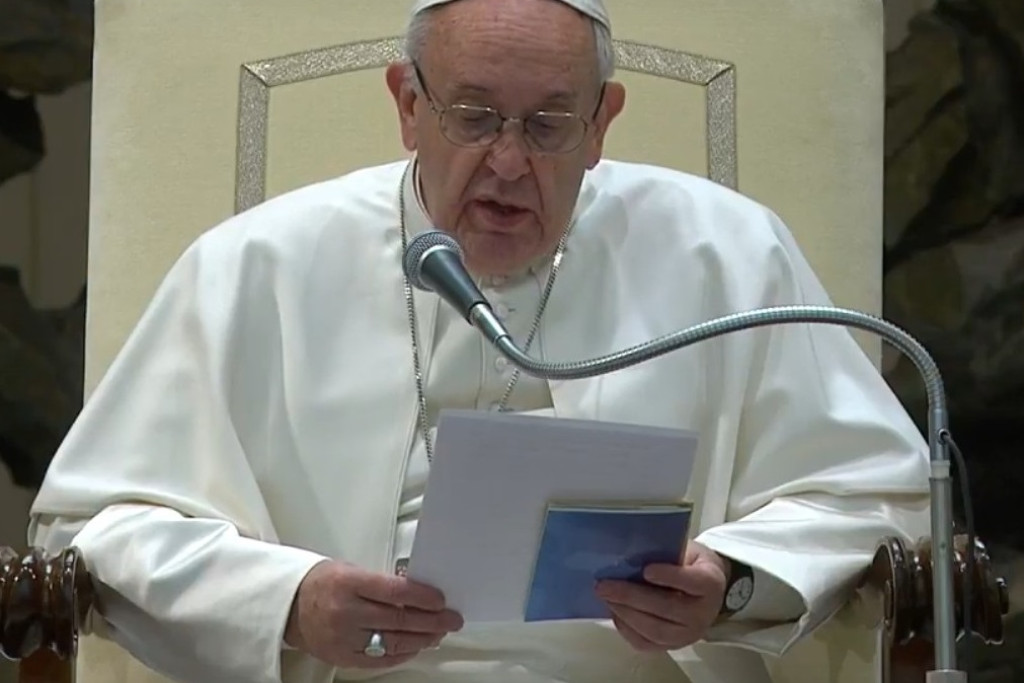 Paus Franciscus tijdens de algemene audiëntie op woensdag 8 februari 2017 in de Paulus VI-aula