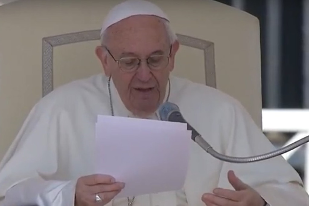 Paus Franciscus tijdens de algemene audiëntie van woensdag 12 april 2017
