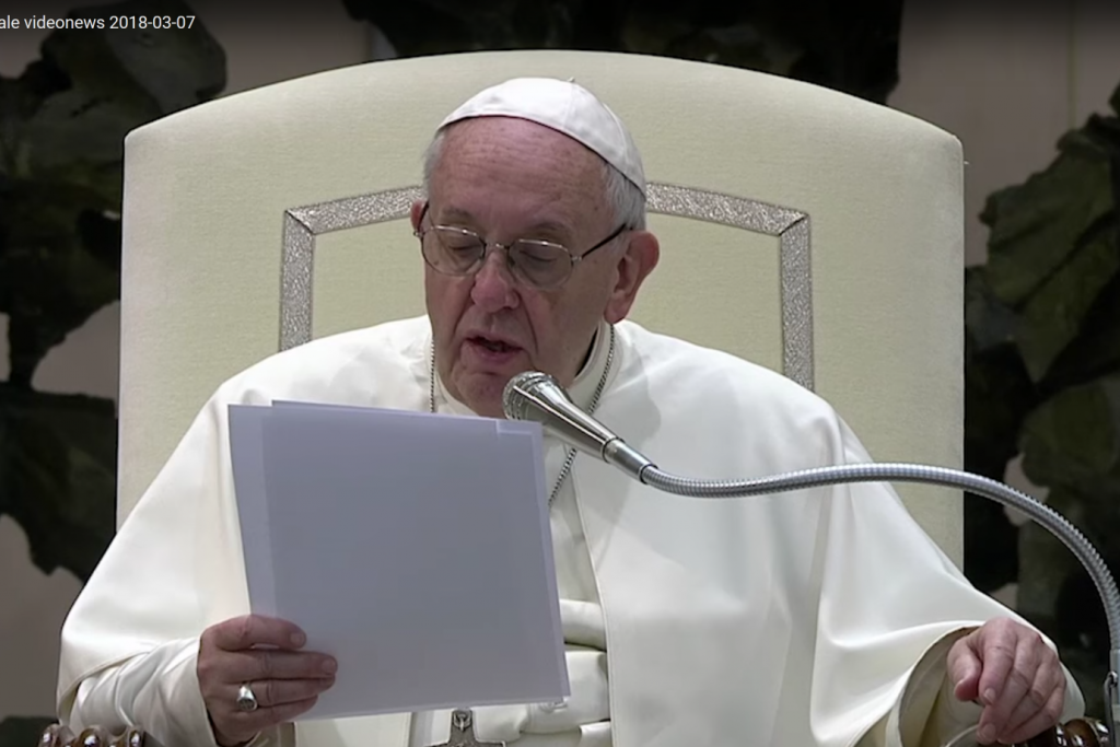 Paus Franciscus tijdens zijn catechese op de algemene audiëntie van woensdag 7 maart 2018