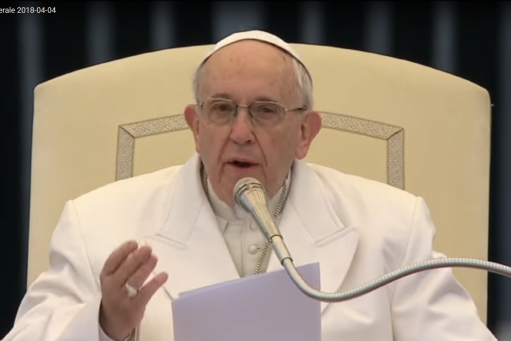 Paus Franciscus tijdens zijn catechese op de algemene audiëntie van woensdag 4 april 2018