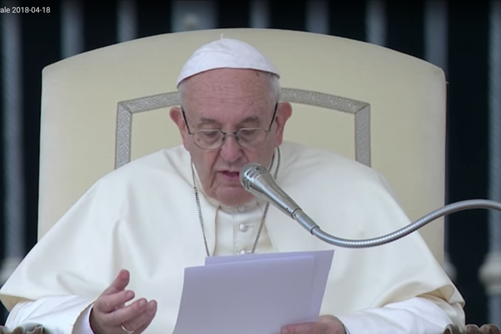 Paus Franciscus tijdens zijn catechese op de algemene audiëntie van woensdag 18 april 2018