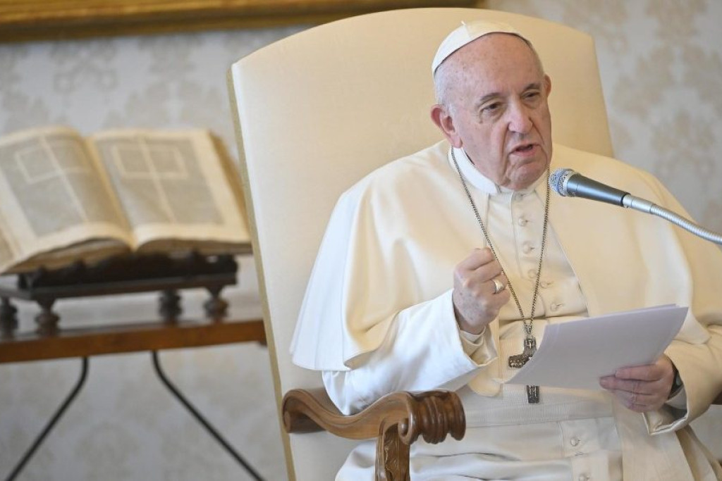 Paus Franciscus tijdens de algemene audiëntie van woensdag 18 maart 2020