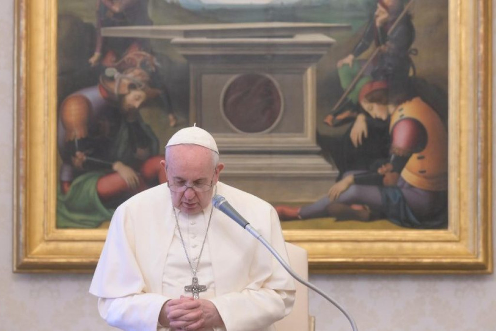 Paus Franciscus tijdens de algemene audiëntie van woensdag 22 april 2020