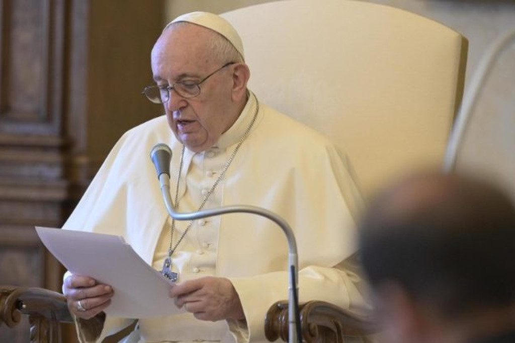 Paus Franciscus tijdens de algemene audiëntie van woensdag 12 augustus 2020