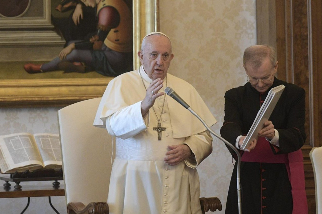 Paus Franciscus tijdens de algemene audiëntie van woensdag 19 augustus 2020