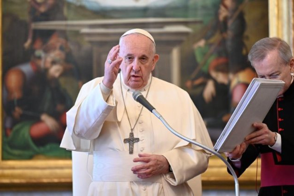 Paus Franciscus tijdens de algemene audiëntie van woensdag 7 april 2021