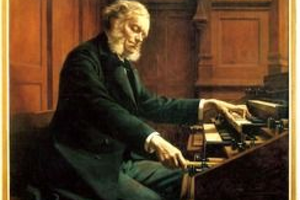 César Franck aan het Cavaillé-Coll-orgel in de Sint-Clotilde-kerk in Parijs - foto van een schilderij uit 1885 van Jeanne Rongier 