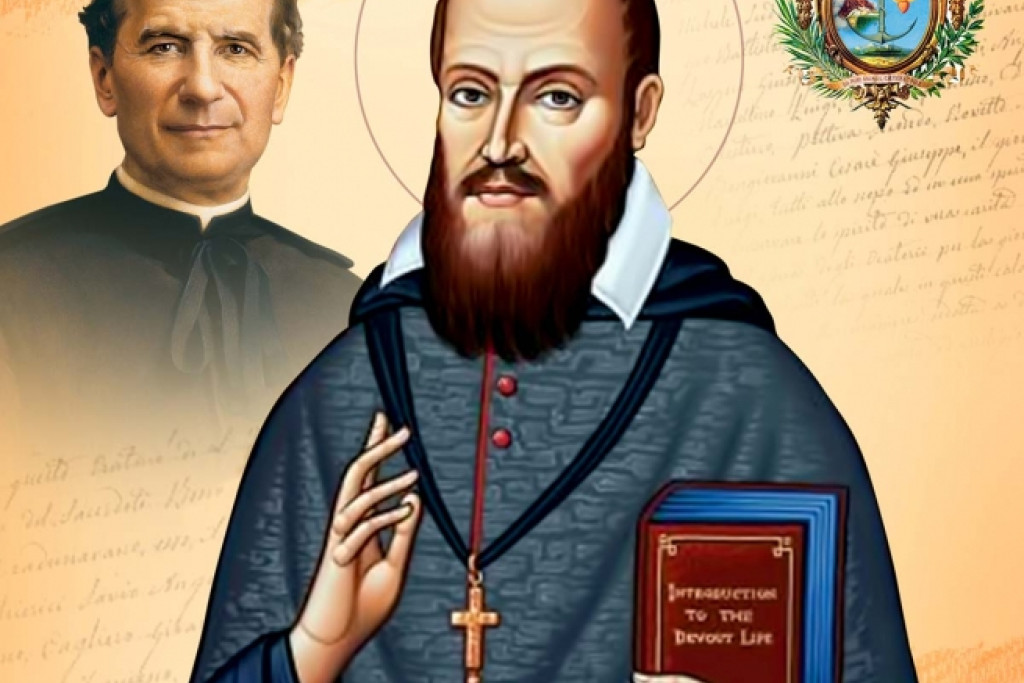 Don Bosco (links) noemde zijn congregatie naar zijn grote voorbeeld, Franciscus van Sales (vooraan). 