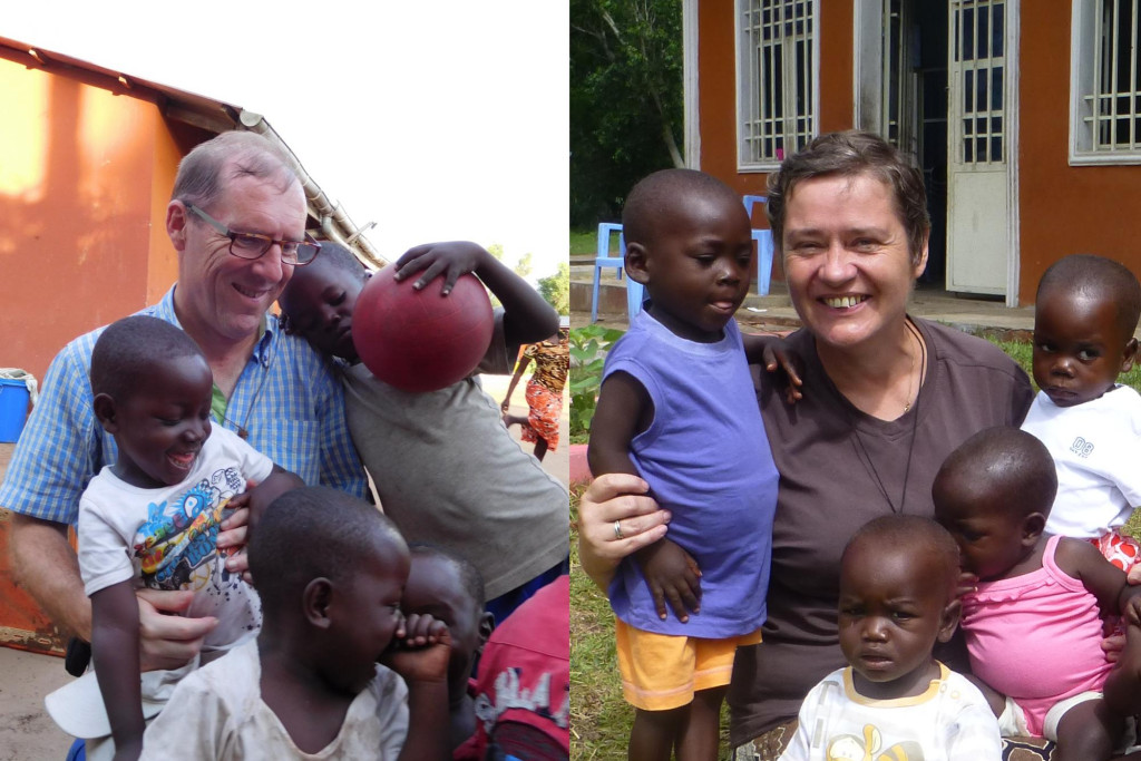 Zuster Lieve en pastoor Patrick met de weeskinderen in Popokabaka (Congo)