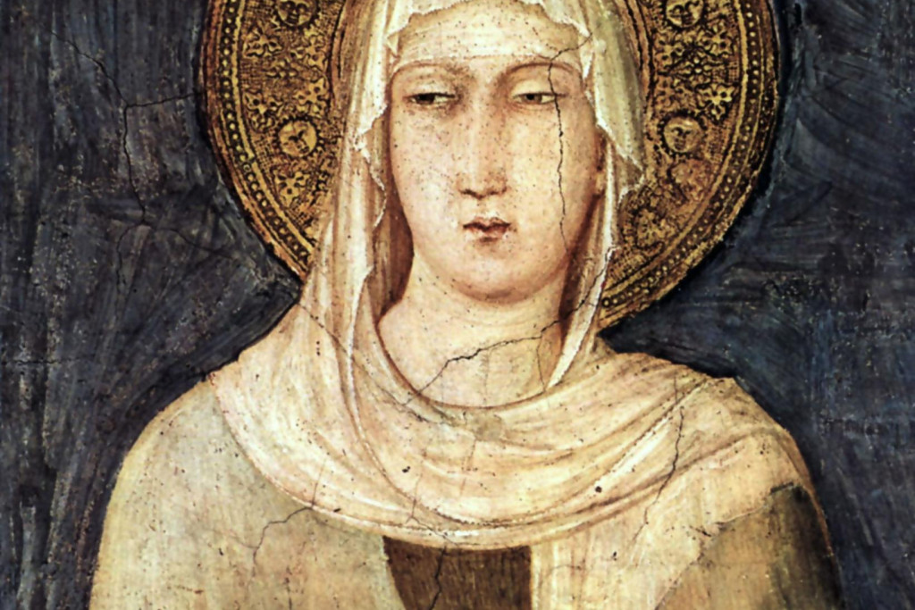 Fresco van Clara van Assisi door Simone Martini in een kapel in Assisi (14de eeuw).