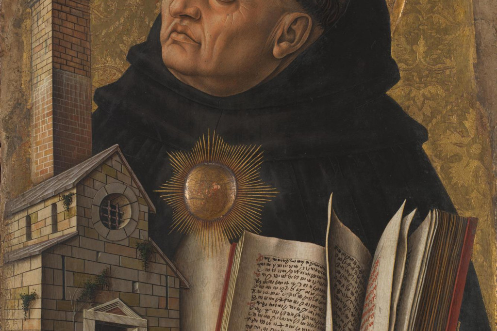 Thomas van Aquino op een schilderij van de 15de-eeuwse Venetiaanse schilder Carlo Crivelli.