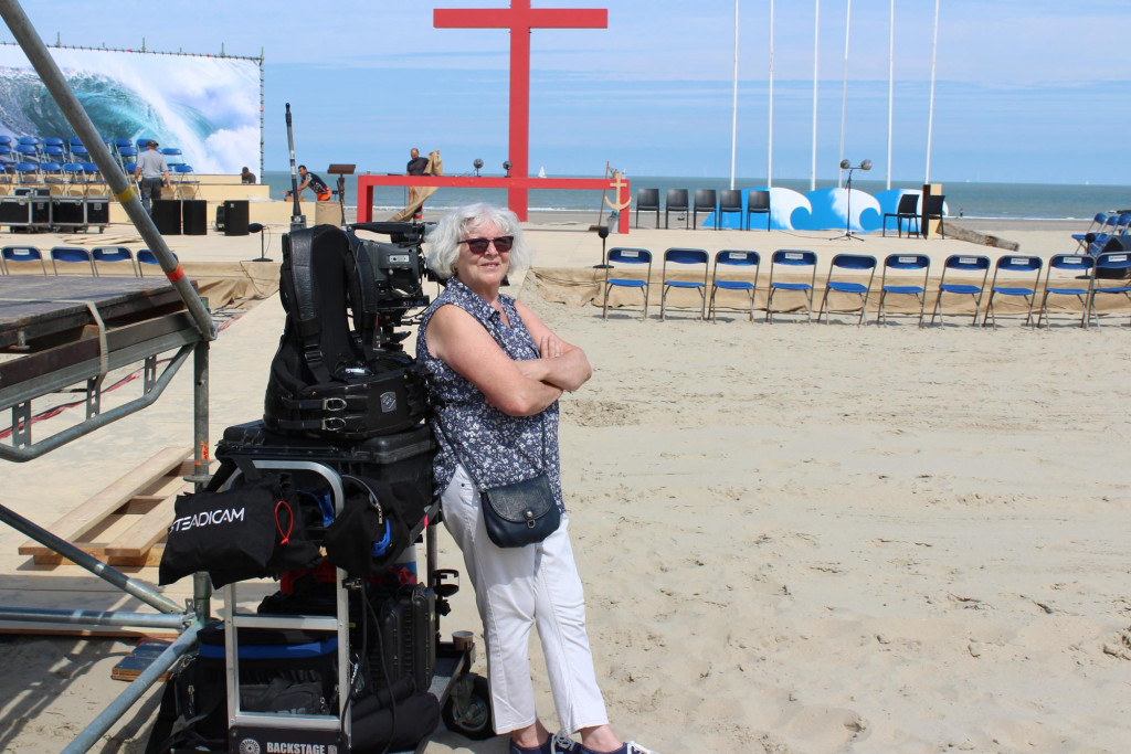 Ingrid De Vos bij de opnames van de tv-mis met zeewijding in juli laatst.