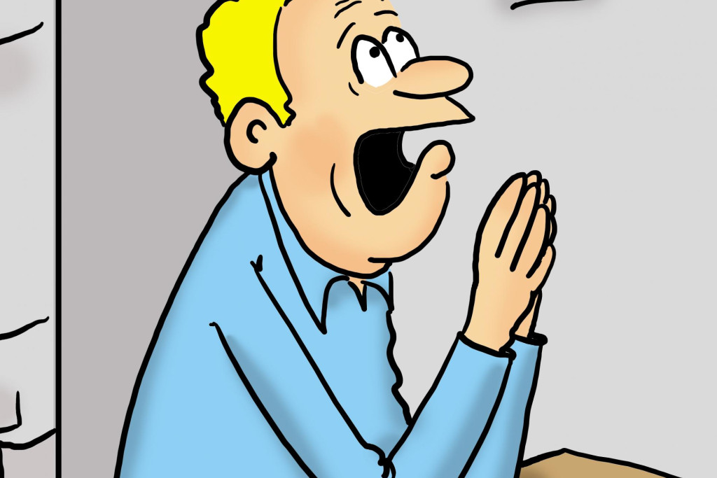 Tegelbeeld cartoon 'Ik bid U om geduld' Tegelbeeld cartoon 'Ik bid U om geduld'