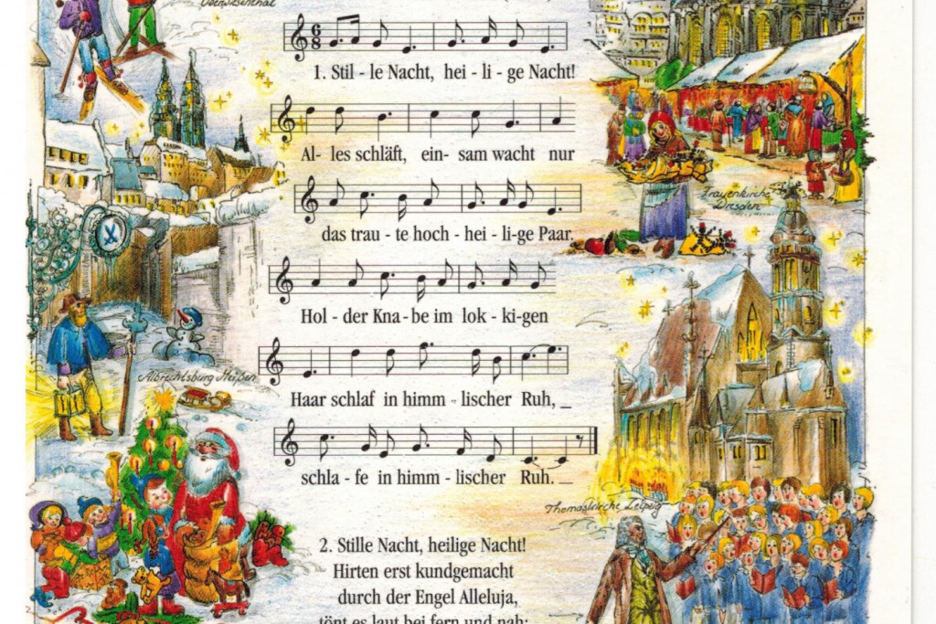 Deze kerstkaart ontving Caritas Van Houdt. Ze dook in de geschiedenis van het 200 jaar oude lied. 