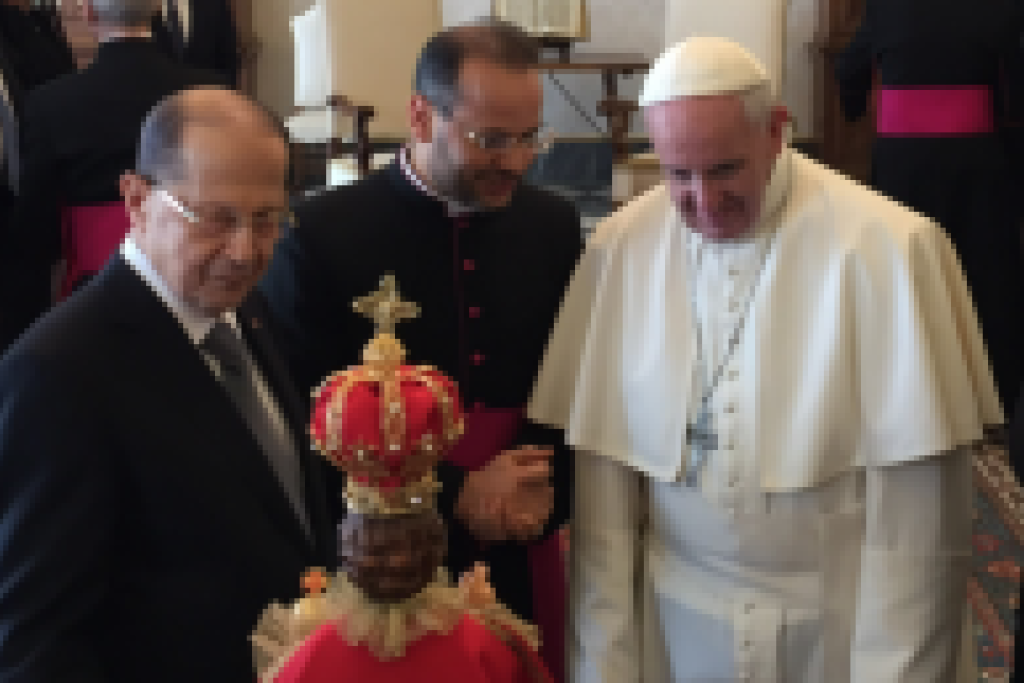 De Libanese president Michel Aoun tijdens zijn audiëntie bij paus Franciscus in 2017