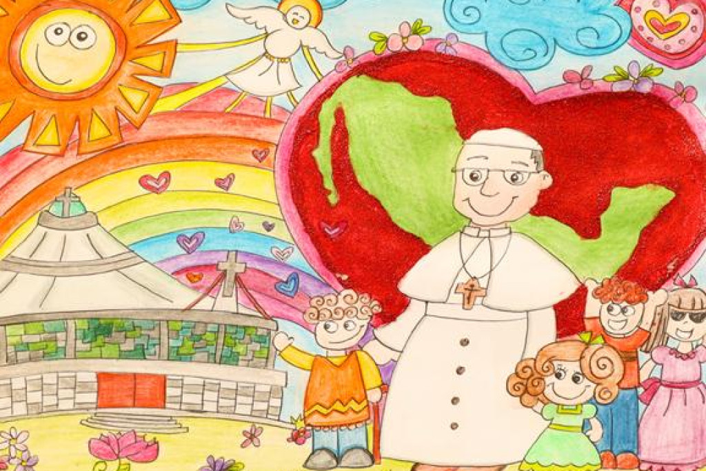 Een van de meer dan honderd kindertekeningen voor de paus