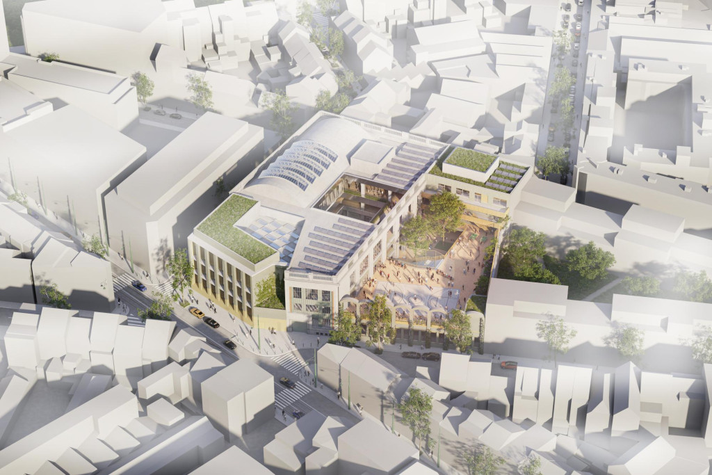 Beeld van toekomstige Egied van Broeckhovenschool vanuit de lucht