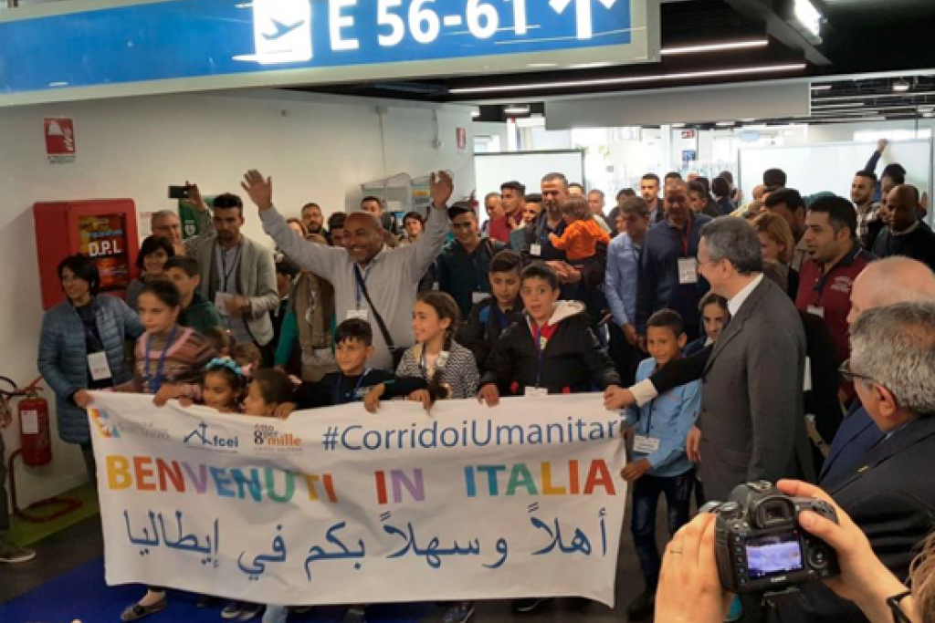 Aankomst van een groep van 75 vluchtelingen in Rome