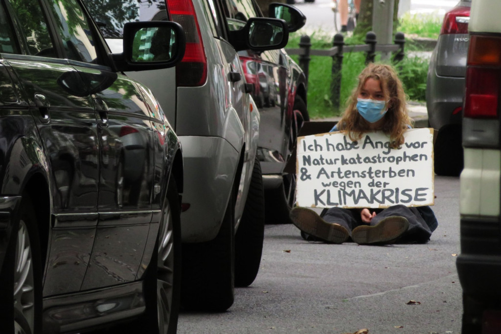 Een actie van Extinction Rebellion in de Duitse stad Keulen 